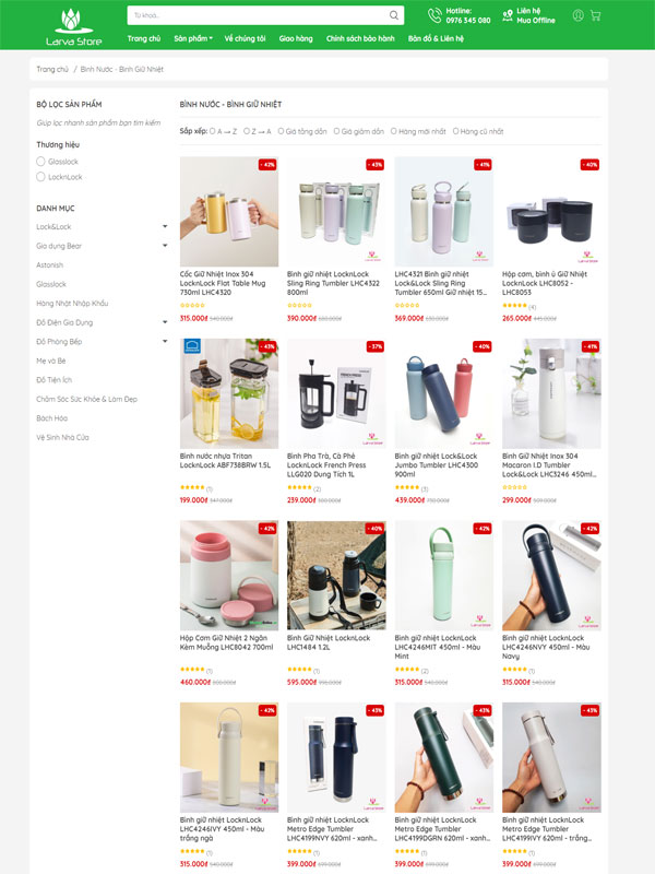 Mẫu website bán bình giữ nhiệt hấp dẫn