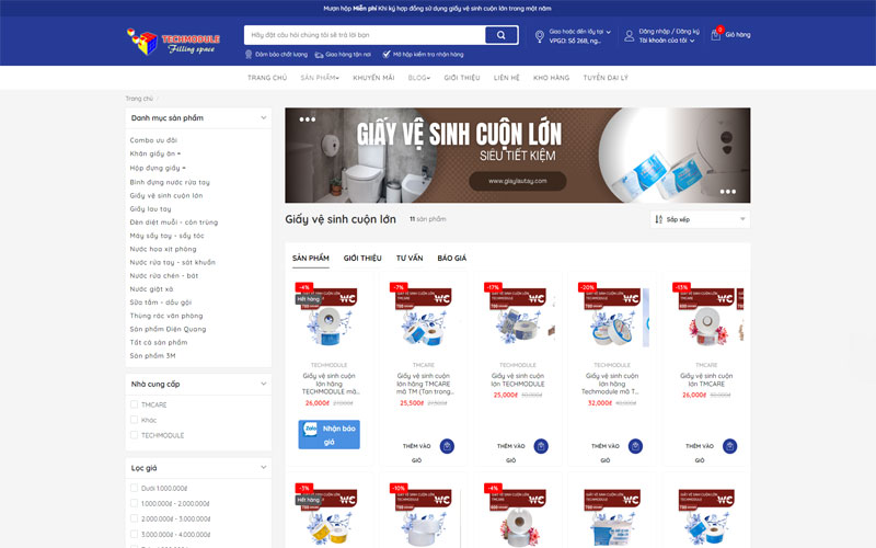 Mẫu web bán giấy ăn, giấy vệ sinh chuyên nghiệp