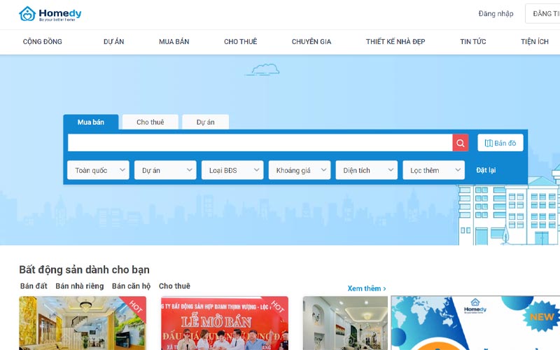 Homedy.com cũng là một trang website bất động sản