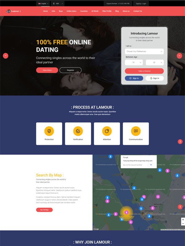 Mẫu thiết kế website hẹn hò, kết bạn trực tuyến hiện đại 