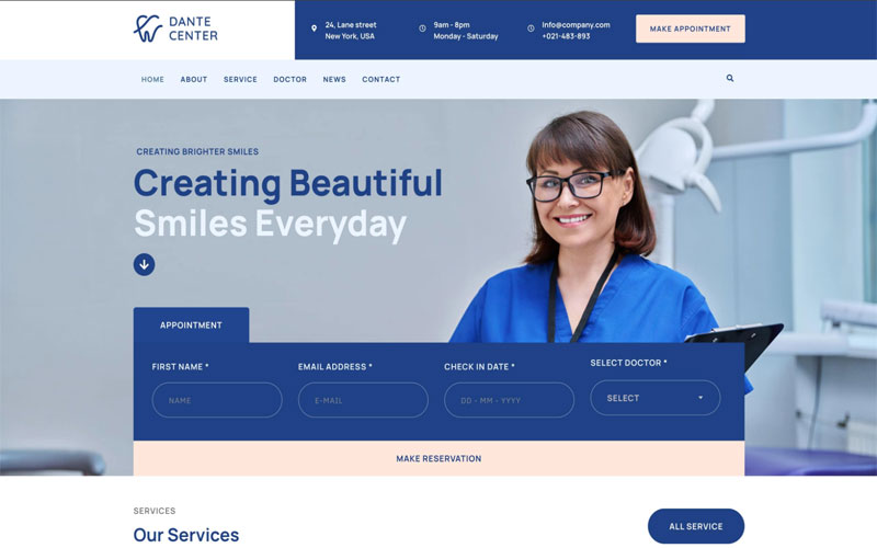 Giao diện mẫu web nha khoa ấn tượng