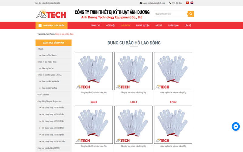 Mẫu thiết kế website dugnj cụ bảo hộ lao động 