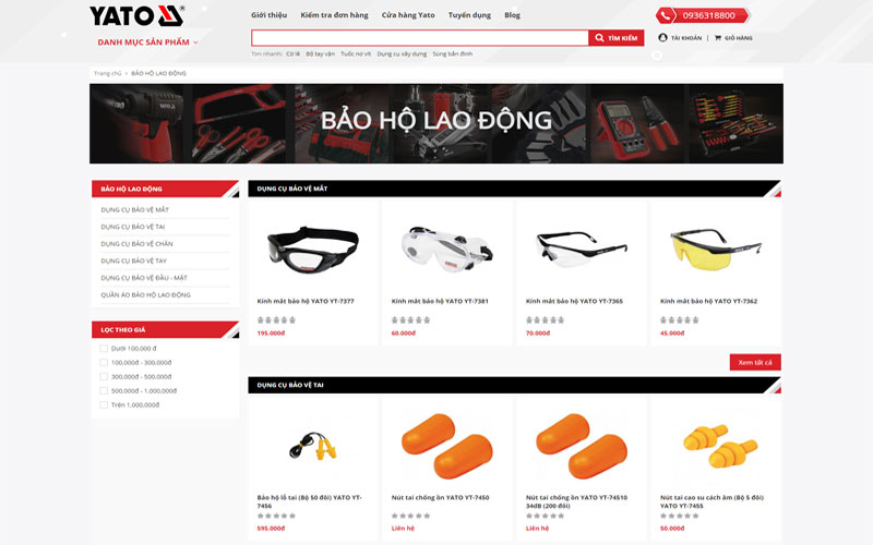 Thiết kế website dụng cụ bảo hộ lao động 